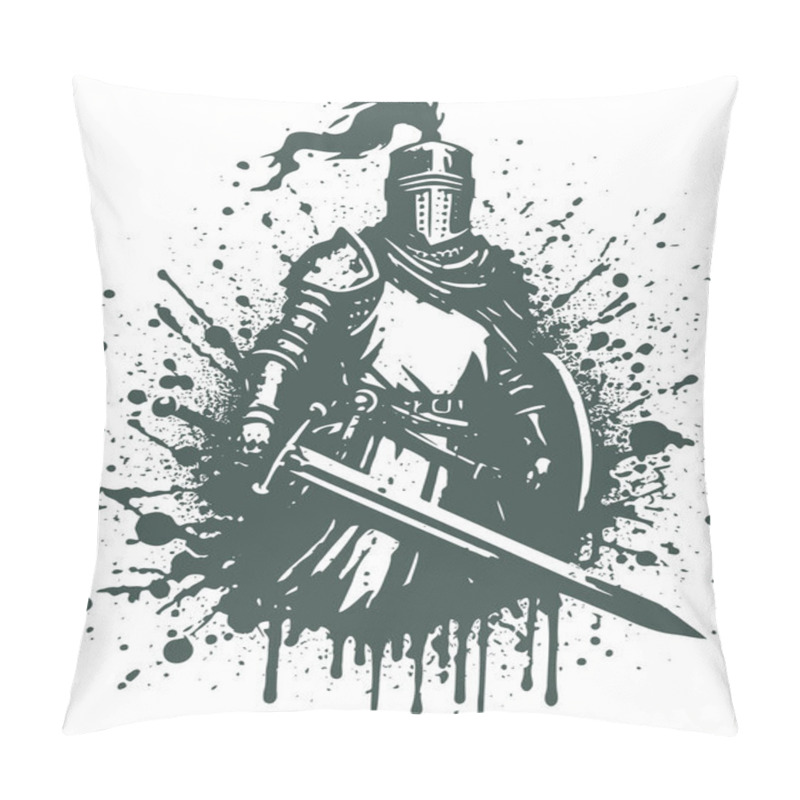 Personality  Medieval Knight With Sword And Shield Abstract Vector Stencil Drawing Pillow Covers