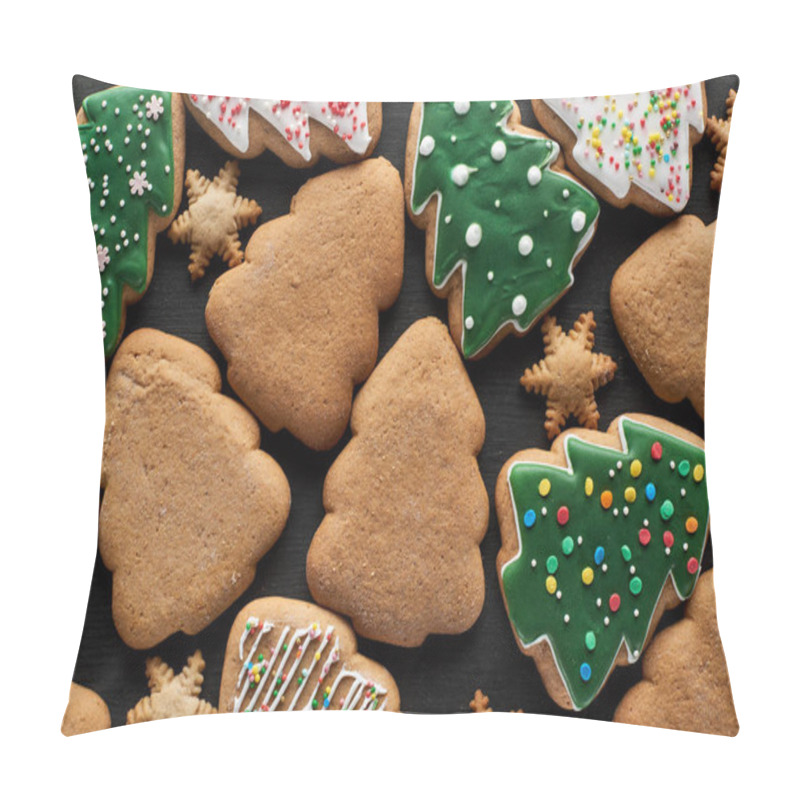 Personality  Delicious Glazed Christmas Cookies On Black Background Pillow Covers