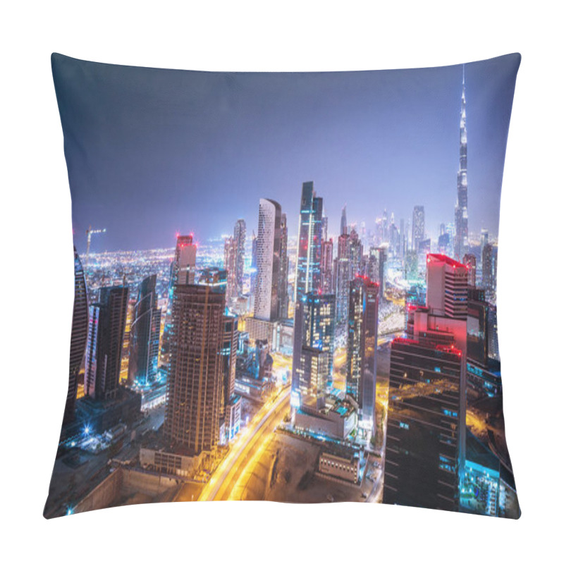 Personality  Beautiful Night Cityscape Of Dubai, United Arab Emirates, Modern Futuristic Arabian Architecture With Many Little Lights In The Nighttime, Luxury Traveling Concept Pillow Covers