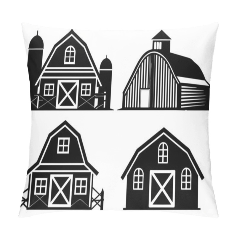 Personality  Group Of Farm House Silhouette Isolated White Background Pillow Covers