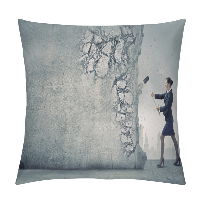 Personality  Businesswoman With Hammer In Hands Pillow Covers