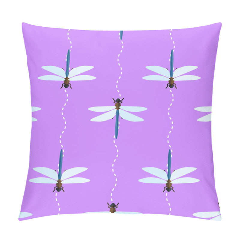 Personality  Vector Seamless Pattern With Dragonflies And Wavy Lines Pillow Covers