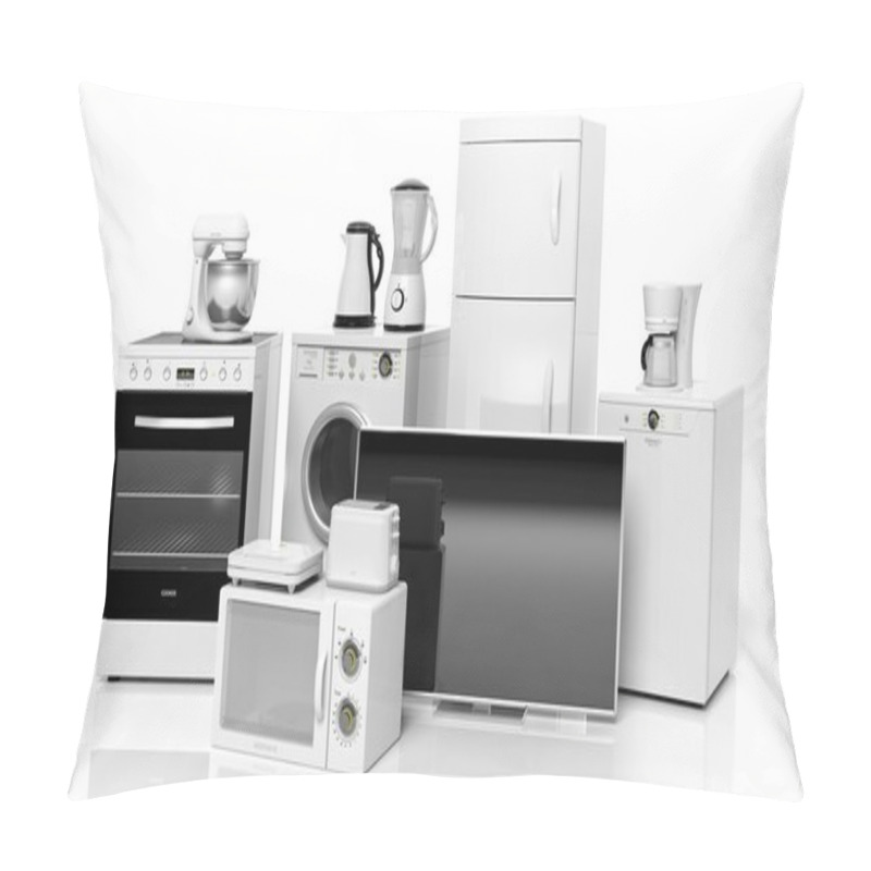 Personality  Group Of Home Appliances Isolated On White Background Pillow Covers