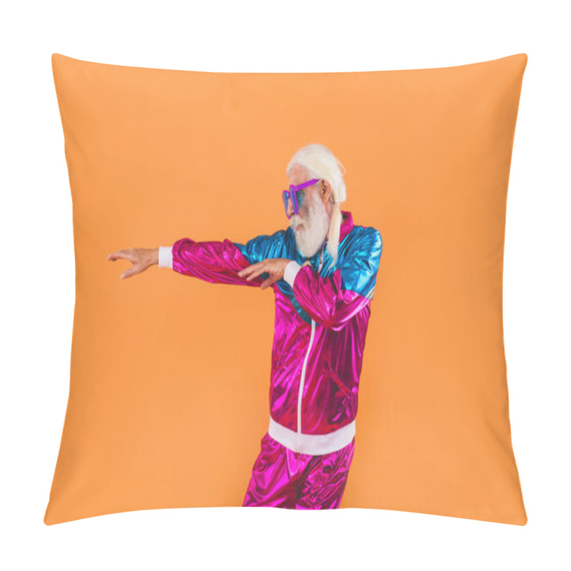 Personality  Senior Man With Eccentric Look  - 60 Years Old Man Having Fun, Portrait On Colored Background, Concepts About Youthful Senior People And Lifestyle Pillow Covers