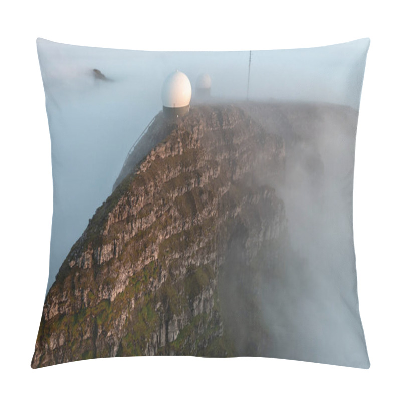 Personality  Stunning Aerial Shot Showcasing The Rugged Cliffs Of The Faroe Islands Enveloped In Mist At The End Of Summer. Pillow Covers