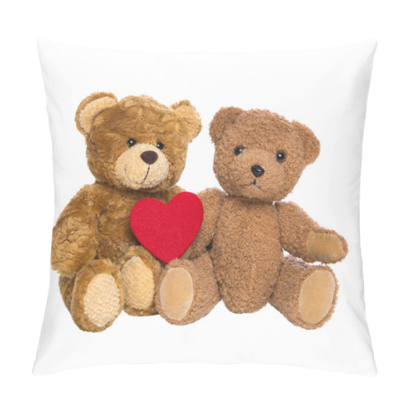 Personality  Two Happy Teddy Bears With A Red Heart Isolated On White Backgro Pillow Covers