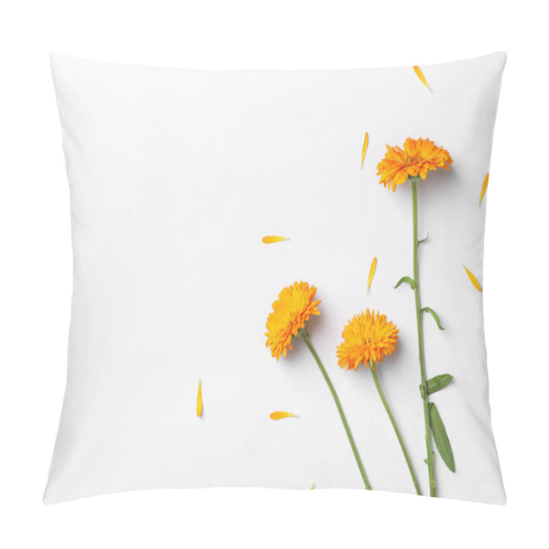 Personality  Flat Lay Composition With Wild Flowers On White Background Pillow Covers