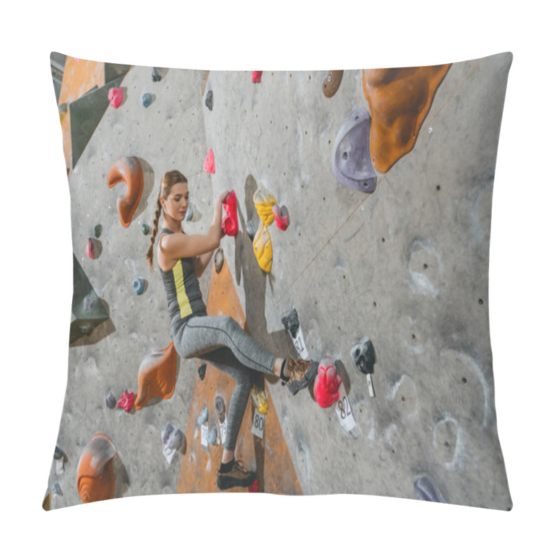 Personality  Woman Climbing Wall With Grips Pillow Covers