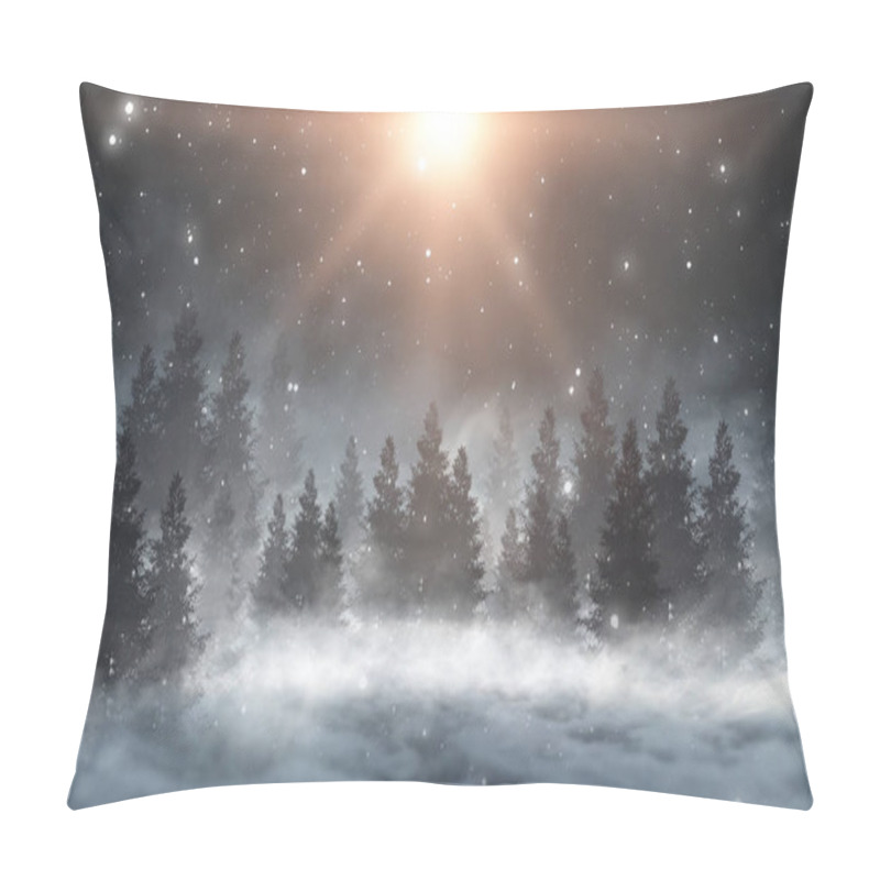 Personality  Dark Winter Forest Background At Night. Snow, Fog, Moonlight. Dark Neon Night Background In The Forest With Moonlight. Neon Figure In The Center. Night View, Magic. Pillow Covers