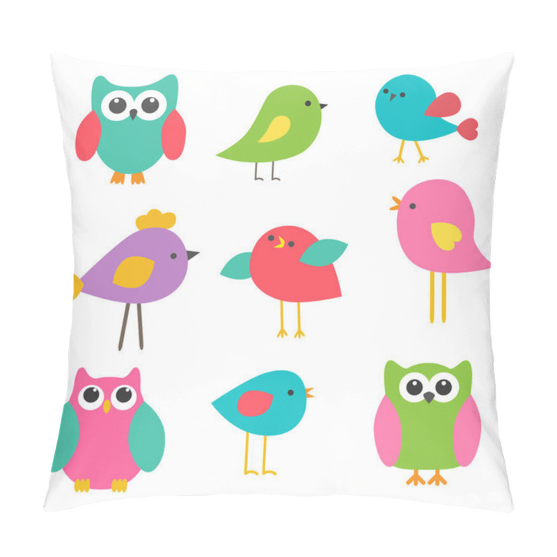 Personality  Vector Set Cute Birds And Owls Pillow Covers