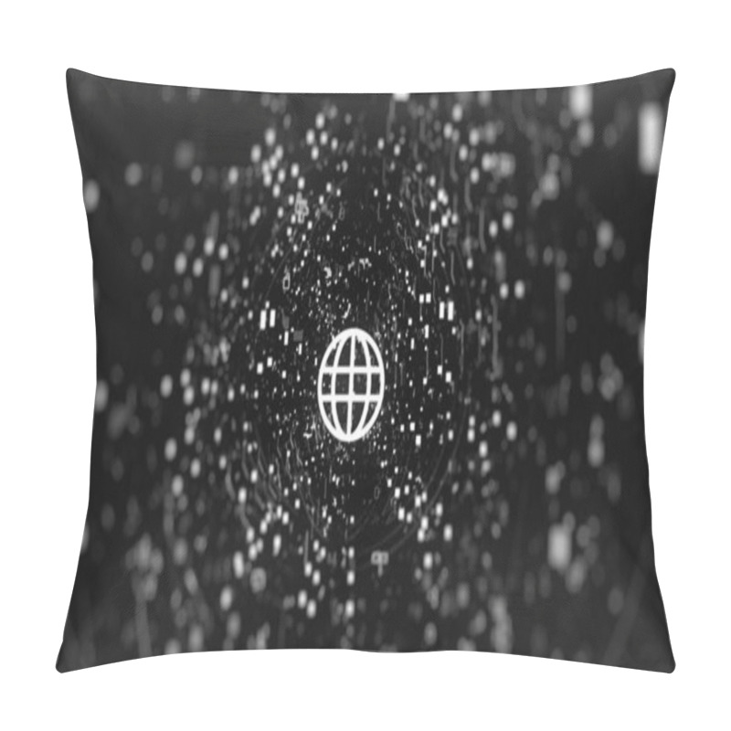 Personality  Digital Internet Of Things Concept. Future Technology Network For Business And Marketing Concept. Laptop Icon On Black Background With Digital Background. Pillow Covers