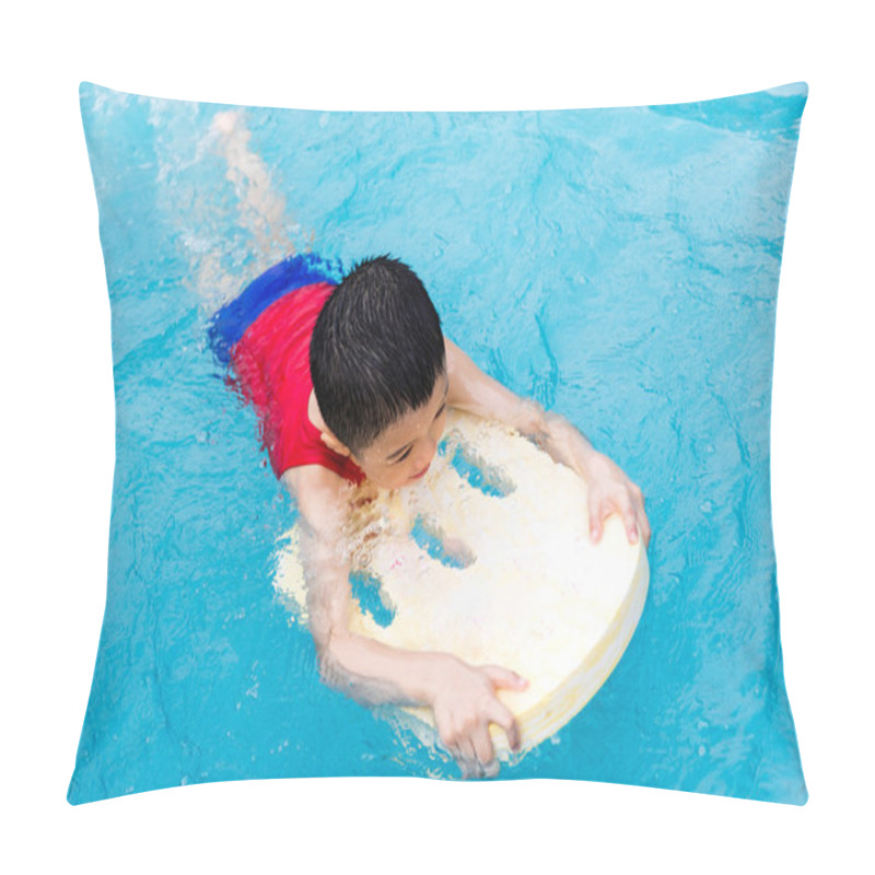 Personality  Asian Chinese Little Boy Swimming With Floating Board Pillow Covers