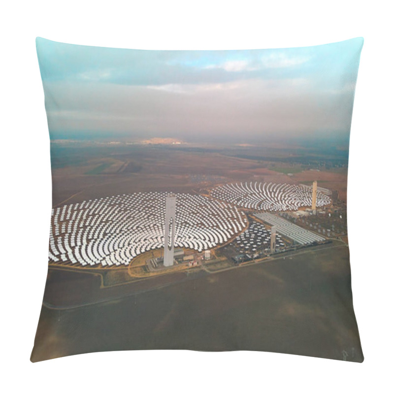 Personality  Image Drone Point Of View Gemasolar Concentrated Solar Power Plant CSP Circle Shape, System Generate Solar Power Using Mirrors Lenses To Concentrate Large Area Of Sunlight Onto Receiver, Seville Spain Pillow Covers