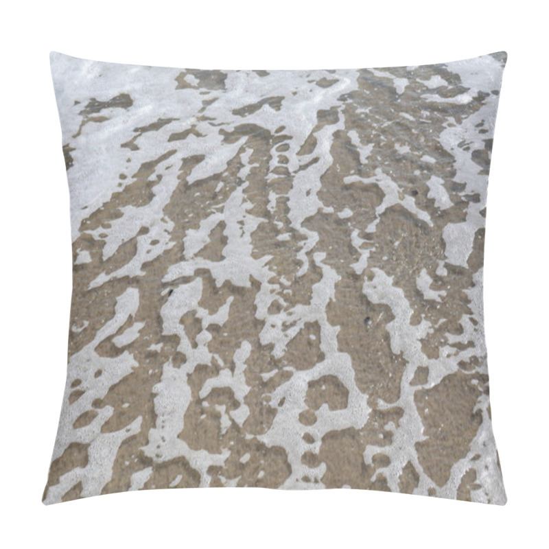 Personality  Close-up Of Intricate Sea Foam Patterns On A Sandy Beach, Showcasing The Beauty Of Ocean Textures. Pillow Covers