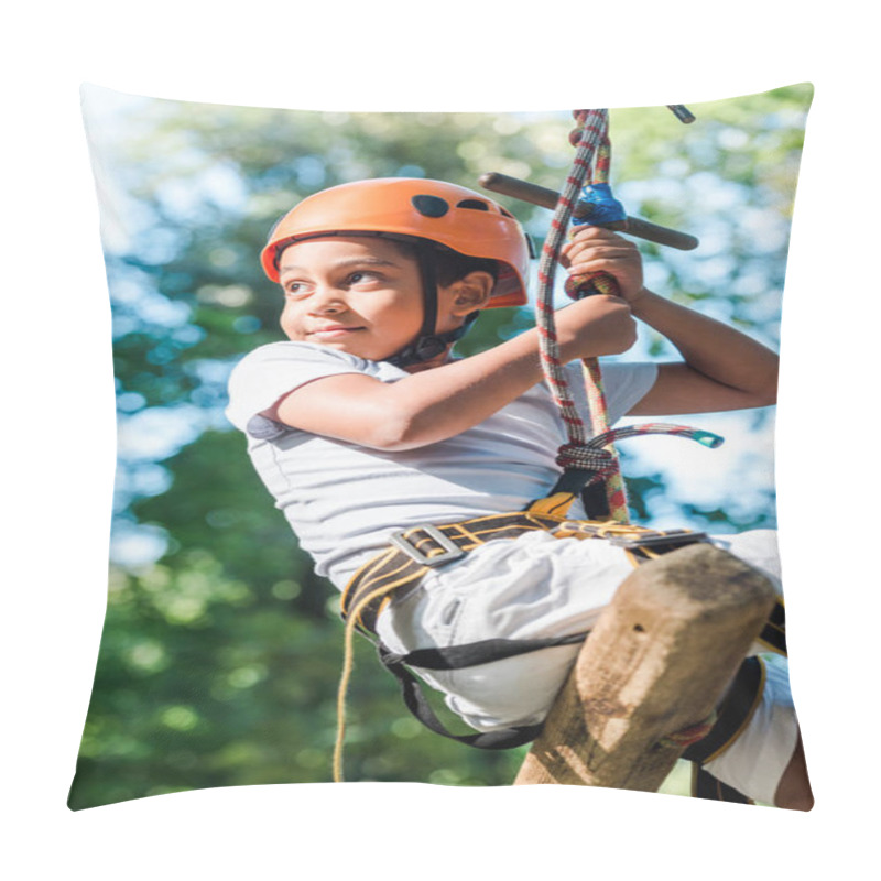 Personality  Adorable African American Child In Orange Helmet In Adventure Park  Pillow Covers