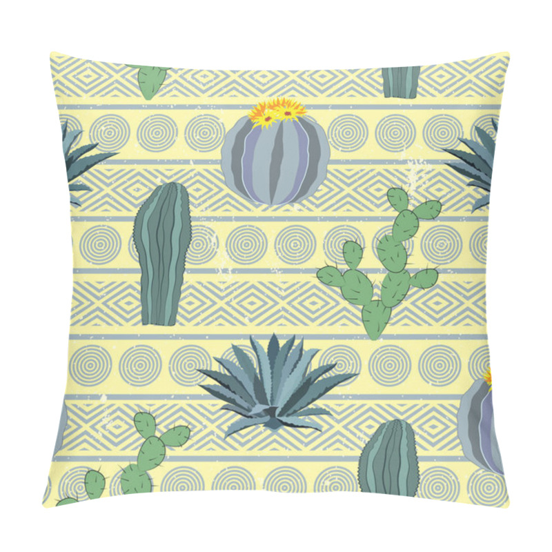 Personality  Cacti Seamless Pattern With Geometric Background. Vector Illustration Pillow Covers