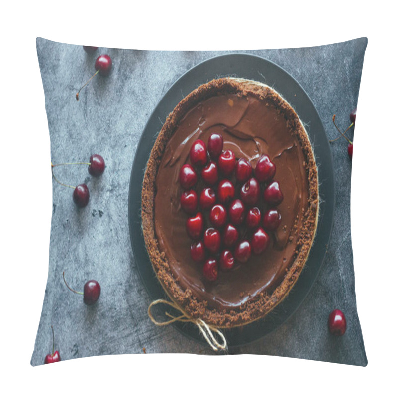 Personality  Pie With Chocolate And Cherries. Delicious Cake On A Plate Pillow Covers