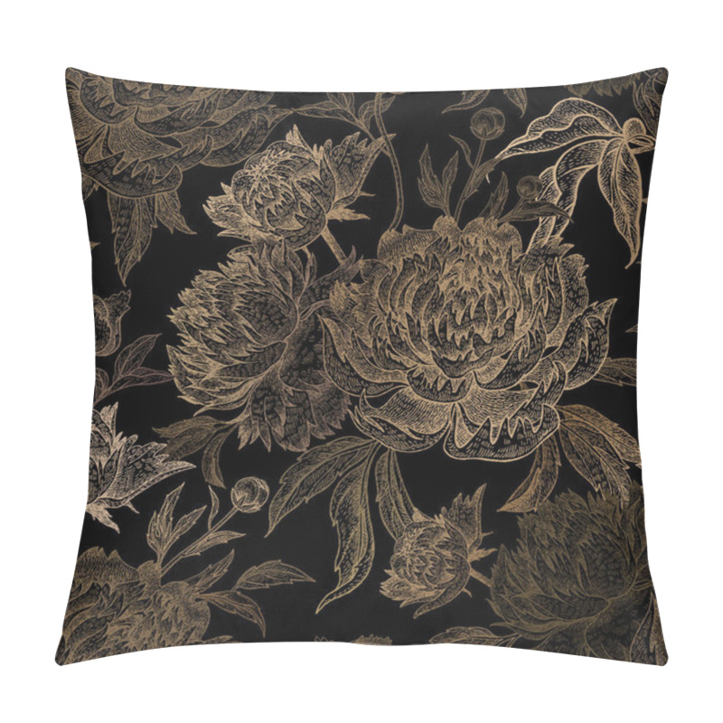 Personality  Vintage Flowers Peonies, Branches, Leaves. Print Gold Foil On A Black Background. Vector Seamless Pattern. Illustration For Fabrics, Phone Case, Paper, Gift Packaging, Textiles, Interior Design, Cover Pillow Covers