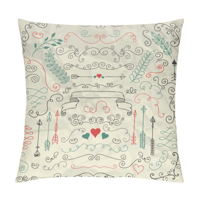 Personality  Sketched Rustic Floral Design Elements On Crumpled Paper Pillow Covers