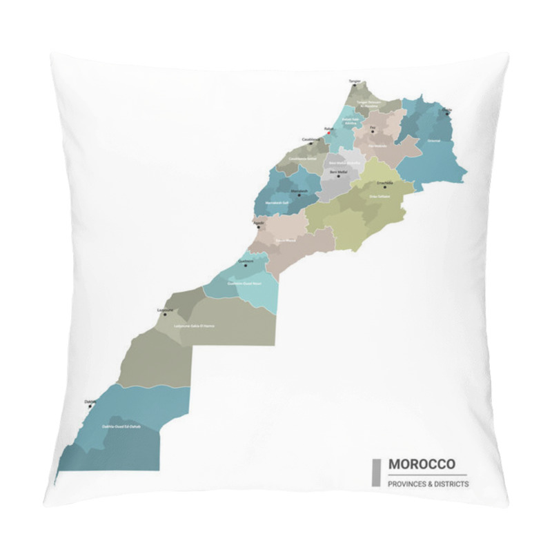 Personality  Morocco Higt Detailed Map With Subdivisions. Administrative Map Of Morocco With Districts And Cities Name, Colored By States And Administrative Districts. Vector Illustration With Editable And Labelled Layers. Pillow Covers