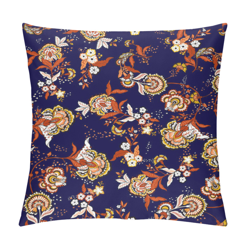 Personality  Colorful Asian Style Floral Pattern. Dark Background Floral Tapestry. Paisley Pattern With Traditional Indian Style, Design For Decoration And Textiles Pillow Covers