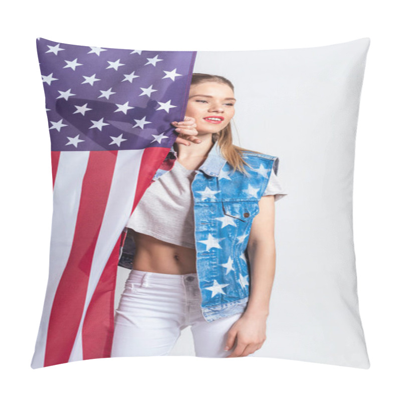 Personality  Girl With American Flag  Pillow Covers