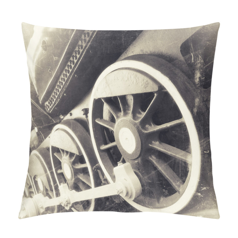 Personality  Steam Locomotive Wheels Close Up In Retro Black And White Design Pillow Covers