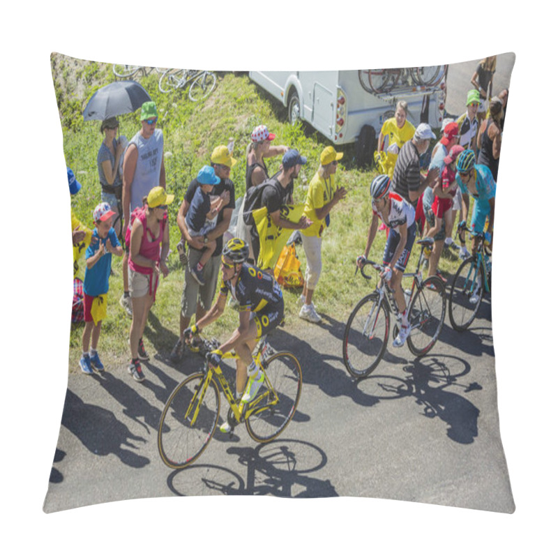 Personality  Three Cyclists On Col Du Grand Colombier - Tour De France 2016 Pillow Covers