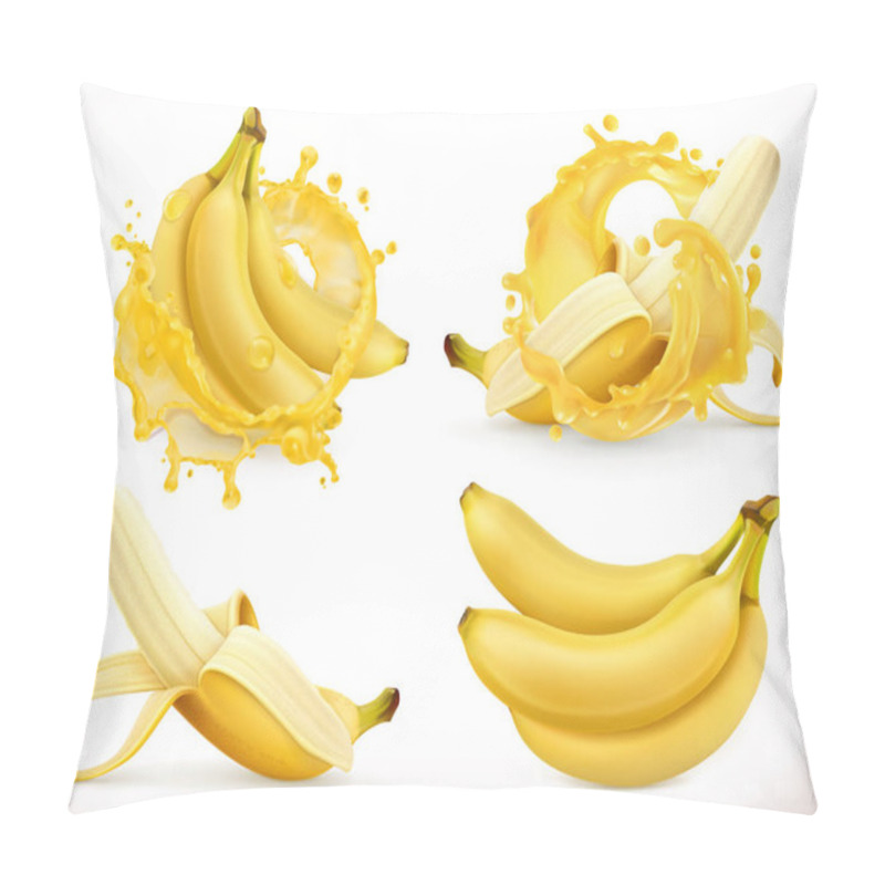 Personality  Banana Juice. Fresh Fruit And Splash, 3d Realistic Vector Icon Pillow Covers