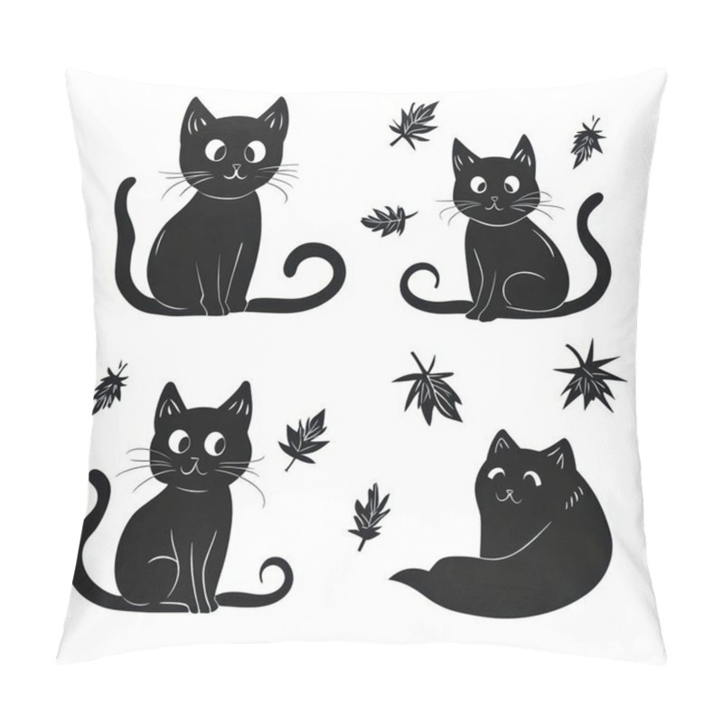 Personality  Four Adorable Black Cats Playfully Surrounded By Autumn Leaves. Pillow Covers