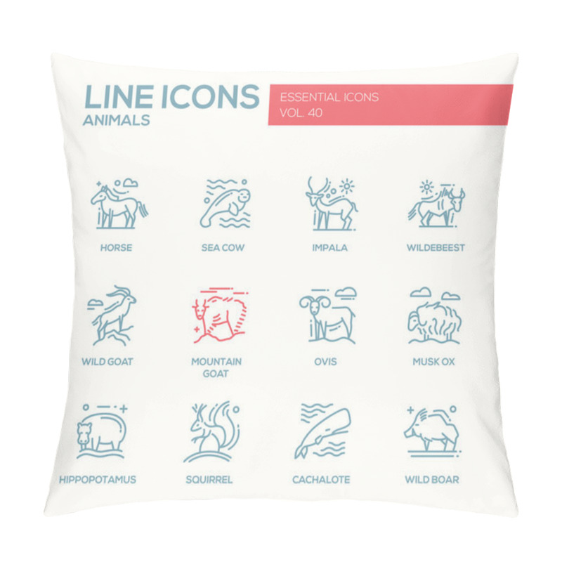 Personality  Animals - Line Design Icons Set Pillow Covers