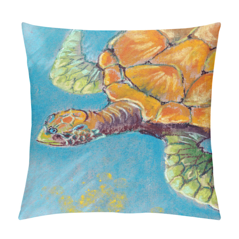 Personality  Water Turtle In The Ocean Drawing By Pastel Pillow Covers