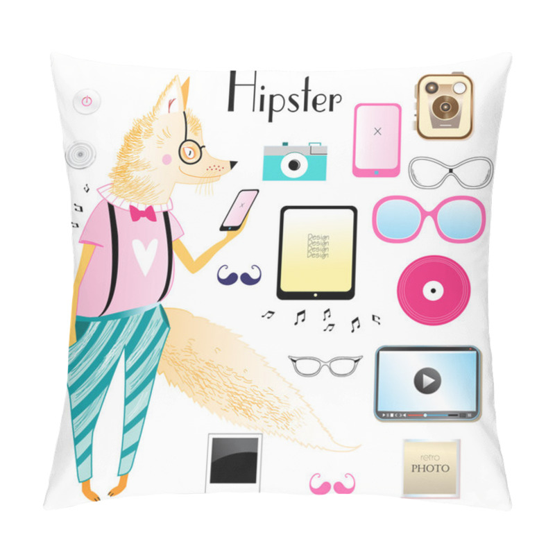 Personality  Hipster Fox And Objects  Pillow Covers