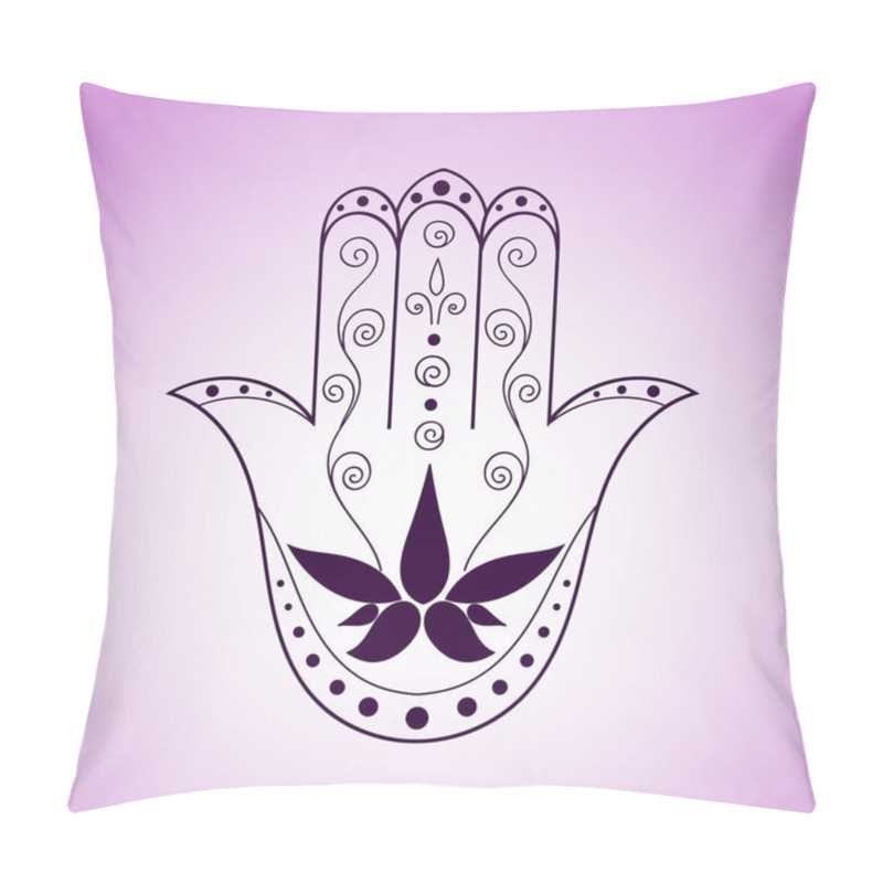 Personality  Hamsa Vector. Lotus Symbol. Ink Contour On Gradient Background.  Pillow Covers