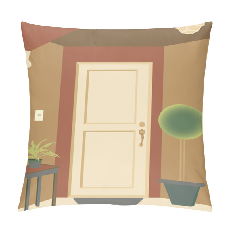 Personality  Abstract Angled Doorway Entrance Into Building With Plants And Mat Pillow Covers