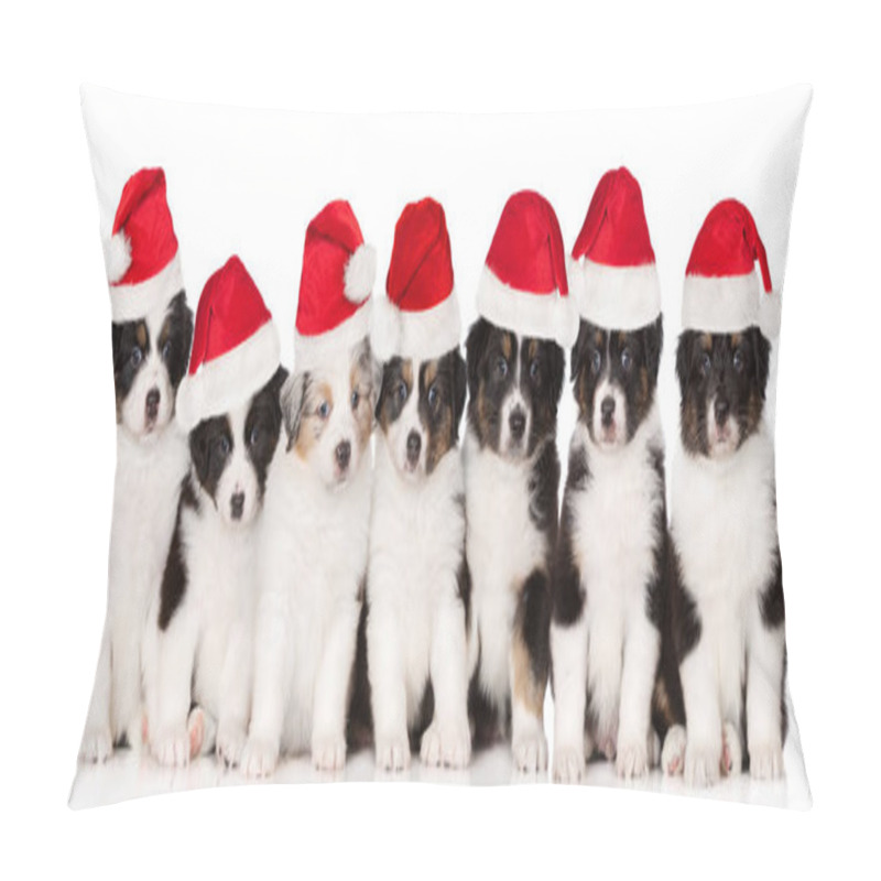 Personality  Group Of Puppies In Santa Hats On White Background Pillow Covers