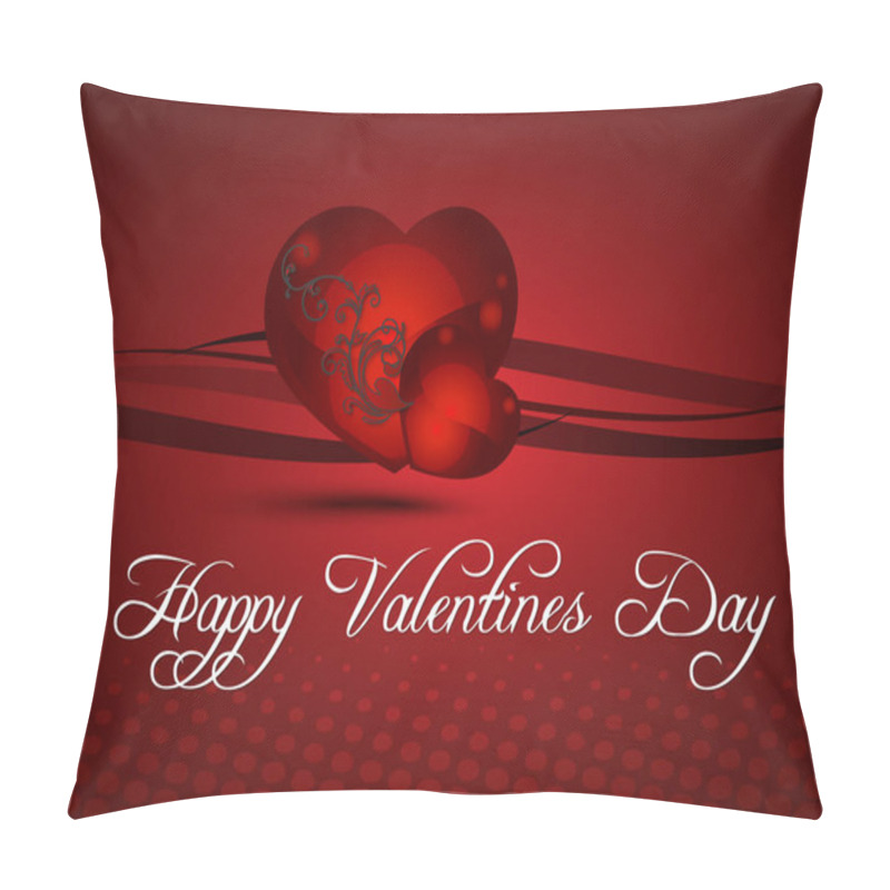 Personality  Red Heart With The Words Happy Valentine's Day Written Below It. The Heart Is Surrounded By A Red Background Pillow Covers