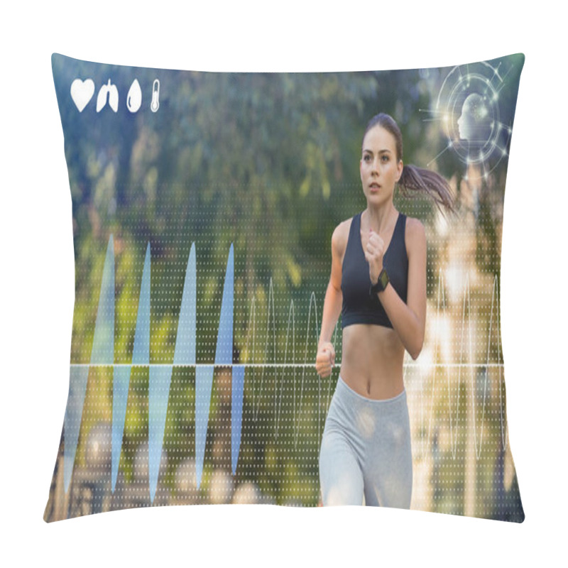 Personality  Girl Jogging In Park. Double Screen With Activity Indicators Pillow Covers