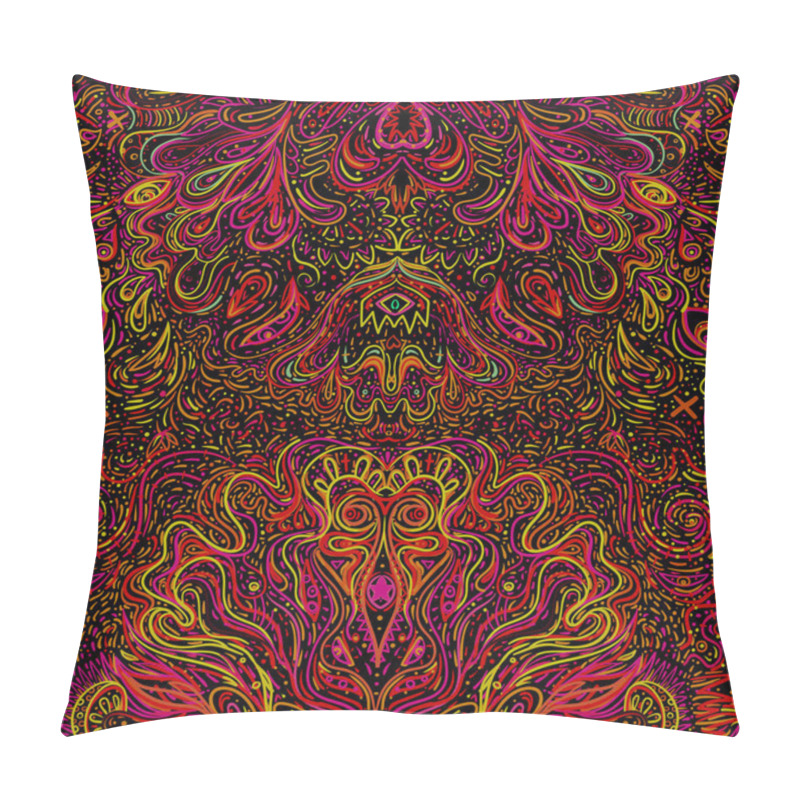 Personality  Hypnotic Shamanic Acid Seamless Pattern. Hand Drawn Design In Ethnic Indian Style. Mystic Abstract Background, Hippie And Boho Texture.  Pillow Covers