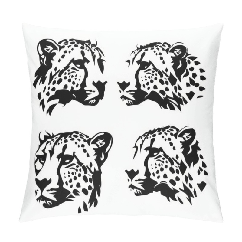 Personality  Artistic Black And White Illustrations Of A Cheetah's Head, Showcasing Its Unique Spots And Fierce Expression. Pillow Covers