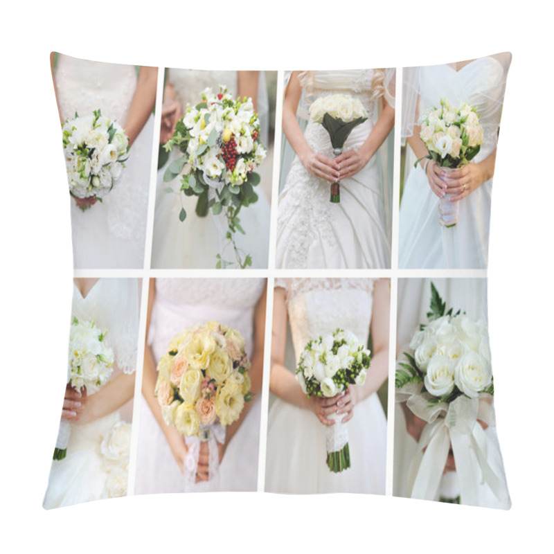 Personality  Collage Wedding Bouquets In Their Hands Pillow Covers