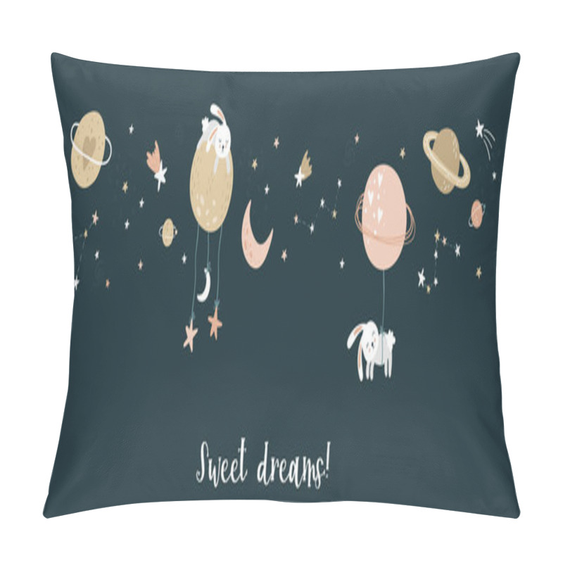 Personality  Lovely Hand Drawn Space Seamless Pattern With Bunnies, Planets And Stars, Cute Background, Great For Textiles, Bed Linen, Wallpapers, Banners, Wrapping - Vector Design Pillow Covers