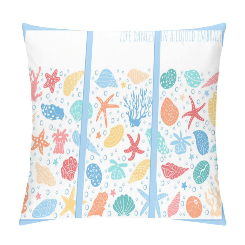 Personality  Marine Life Banner Design Set Corals And Seashells. The Vibrant Sea Animals In Collection Of Flyer Template In An Underwater Ocean Reef Environment, Full Of Life And Colors. Pillow Covers