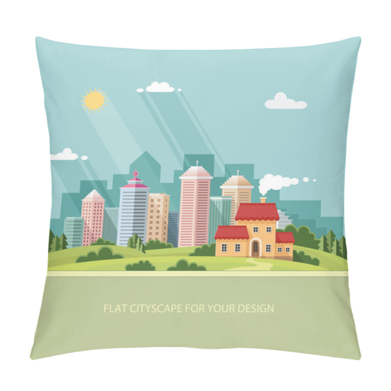 Personality  Cityscape - Summer  Country House On A Background Of A Big City. Pillow Covers