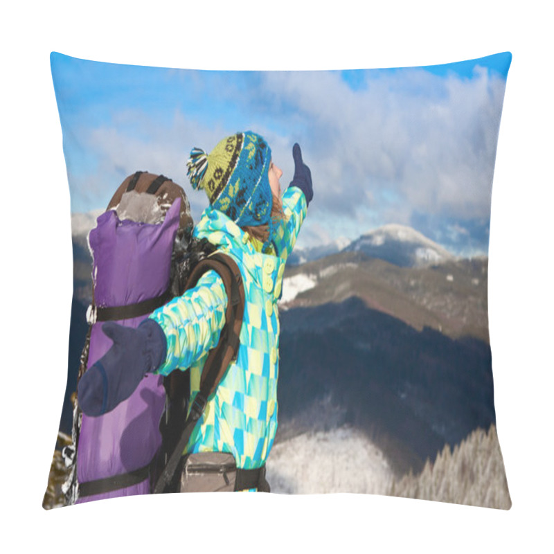 Personality  Happy Hiker Girl With Backpack Pillow Covers