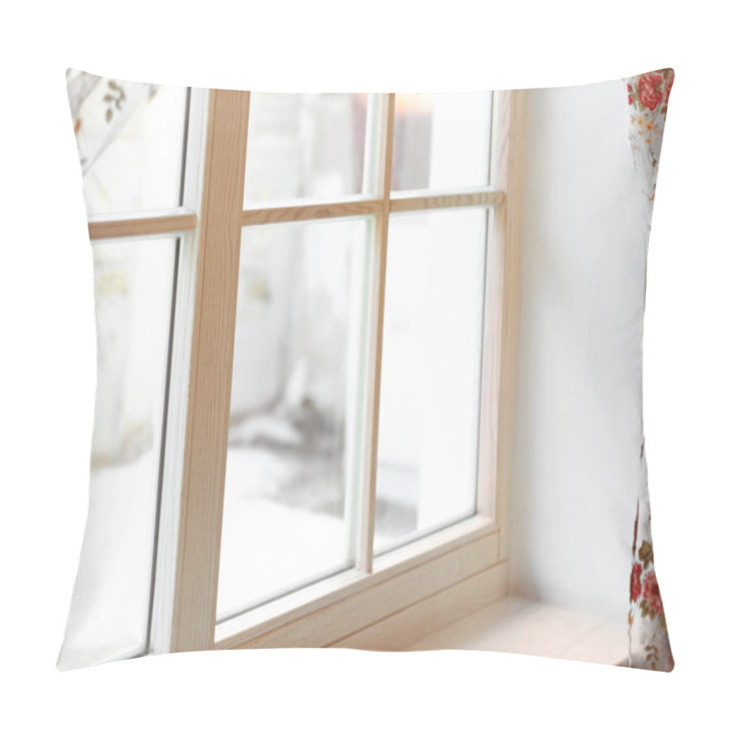 Personality  Large Wooden Window With Curtains   Pillow Covers