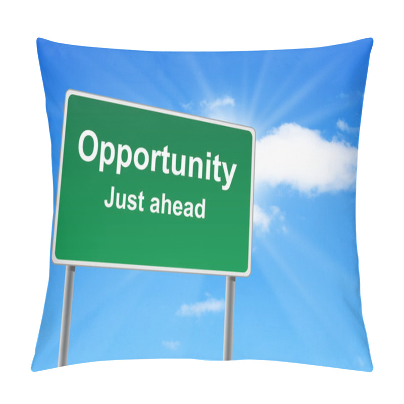 Personality  Opportunity Road Sign On Background Clouds And Sunburst. Pillow Covers