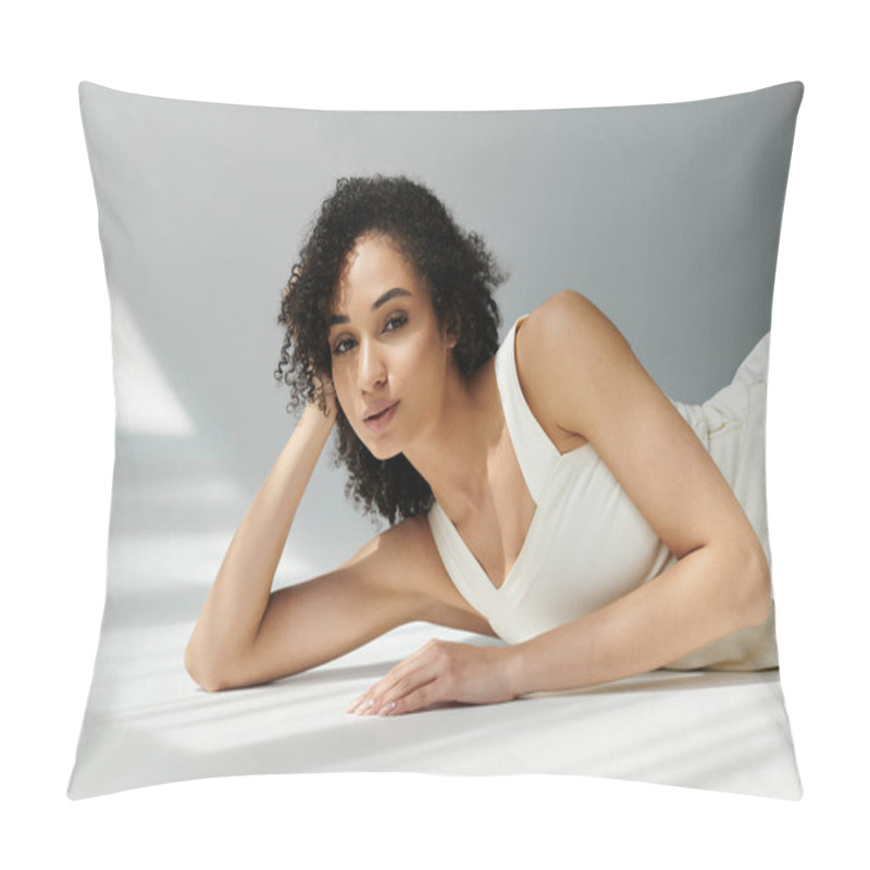 Personality  A Fashionable Woman In Elegant Attire Relaxes On The Floor, Exuding Confidence And Poise. Pillow Covers