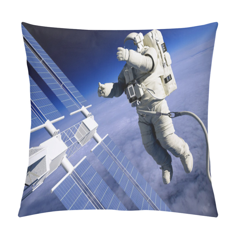 Personality  Astronauts In Space Around The Solar Battarei. Pillow Covers