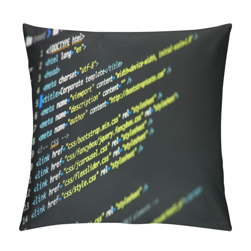 Personality  HTML And CSS Code Developing Screenshot. Pillow Covers